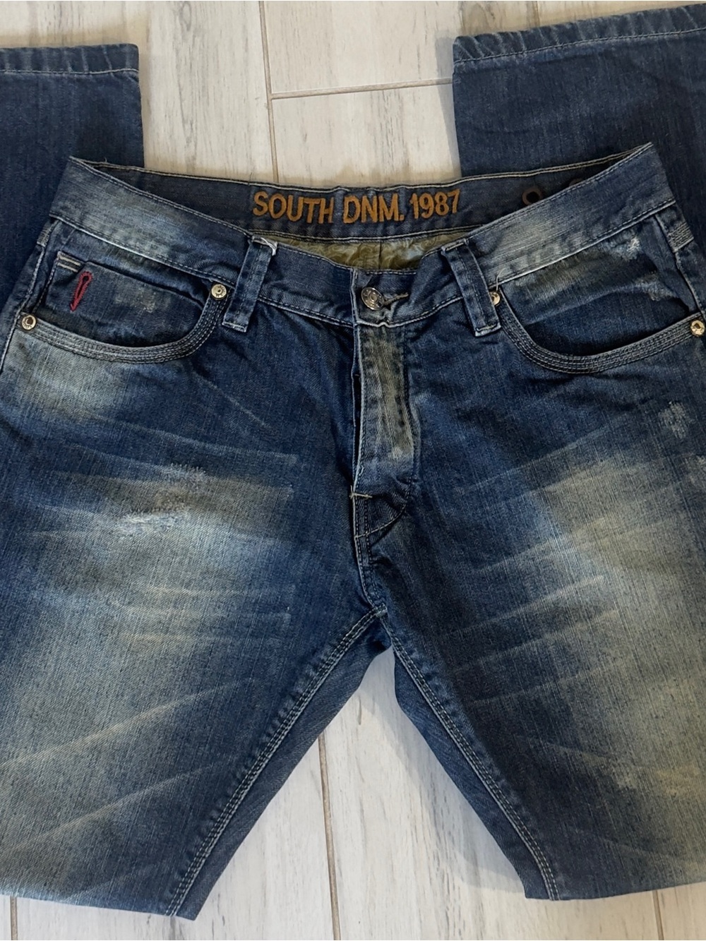 South Moments (South DNM. 1987) Men’s Faded Dark Blue Jeans - Picture 5 of 8